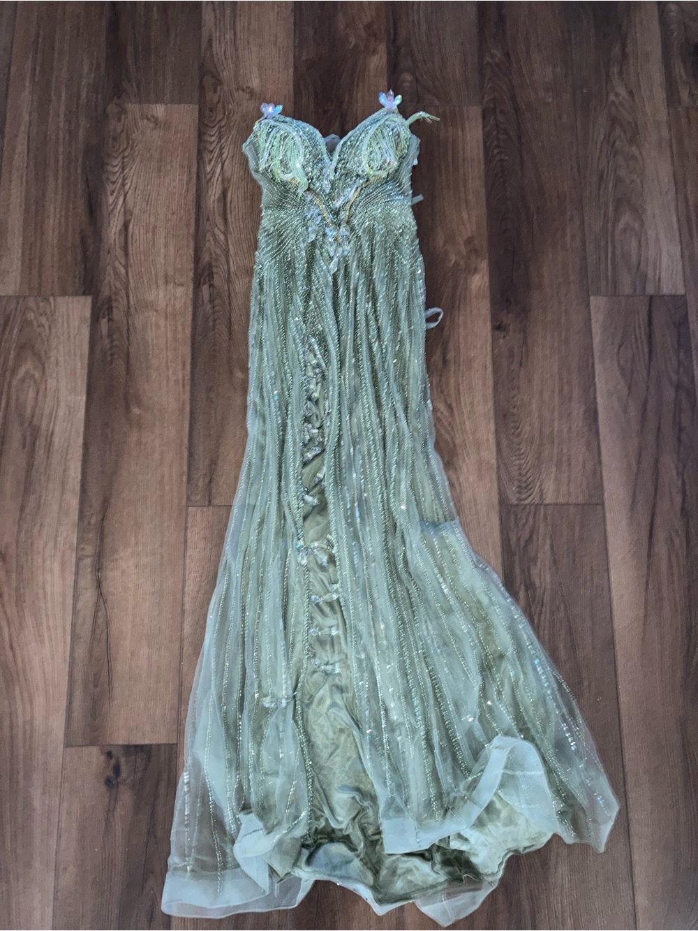 Ladivine divine dresses Green Evening Dress maxi crystals and sequins size 4